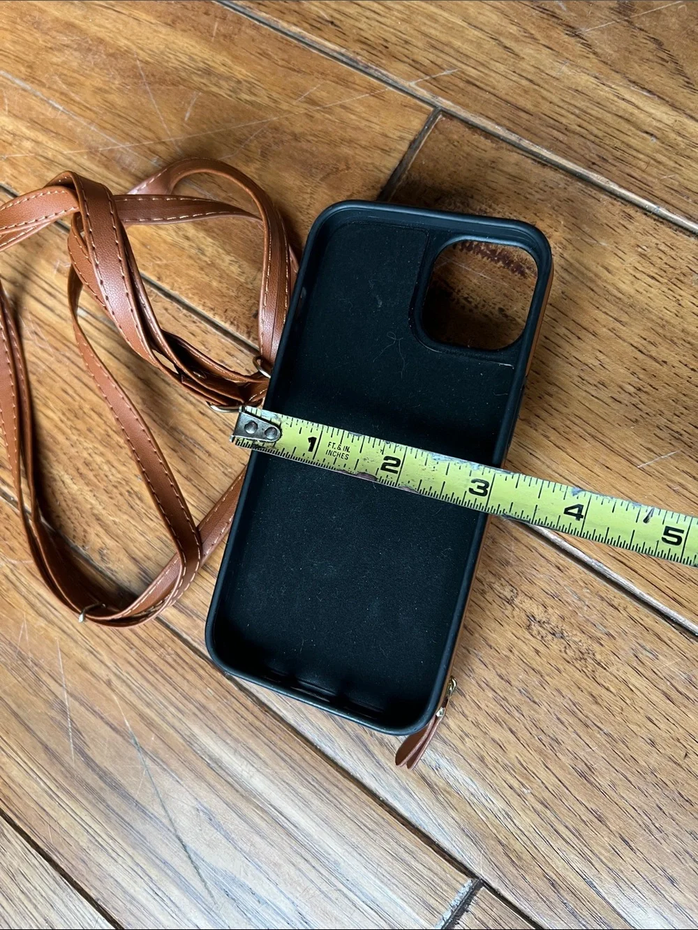 Black Phone Crossbody Case with Brown Strap - Compatible Cell Phone Accessory
